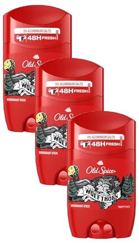 Old Spice Wolfthorn Deostift für Herren 50 ml, 48 h Frische, 0 % Aluminiumsalze, keine weißen Rückstände und gelben Flecken (Packung mit 3) von Old Spice