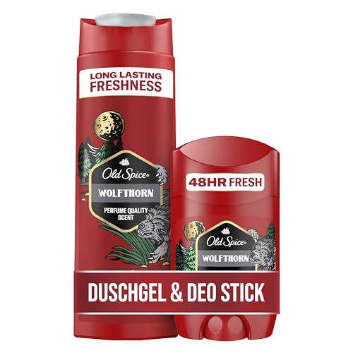 Old Spice Wolfthorn Deostift für Männer (50 ml)+Old Spice Wolfthorn 3-in-1 Duschgel & Shampoo für Männer (250 ml) von Old Spice