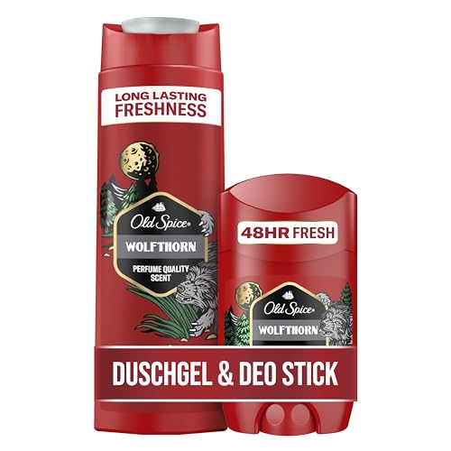 Old Spice Wolfthorn Set mit Deostift für Männer (50 ml) und 3-in-1 Duschgel & Shampoo Herren (250 ml), 48 h Frische, 0% Aluminiumsalze, keine weißen Rückstände und Flecken von Old Spice