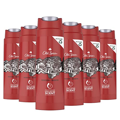 Old Spice Wolfthorn Duschgel und Shampoo für Männer, (6 x 250 ml), 3-in-1 Körper-Haar-Gesichtsreinigung, Mit Langanhaltendem Duft, 6 Stück von Old Spice
