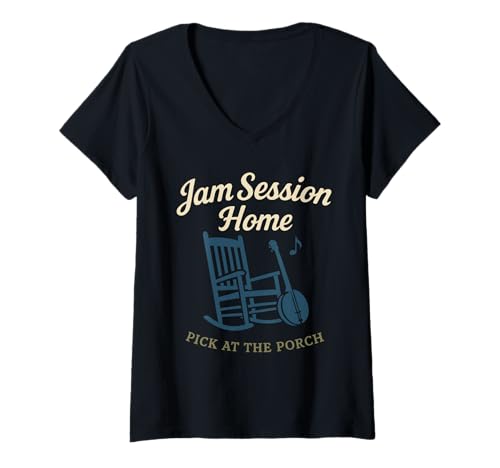 Damen Bluegrass Jam Banjo Picker Folk-T-Shirt für Musiker, Streichband T-Shirt mit V-Ausschnitt Damen Bluegrass Jam Banjo Picker Folk-T-Shirt für Musiker, Streichband T-Shirt mit V-Ausschnitt von Old-Time Acoustic Jam Session Pick and Strum