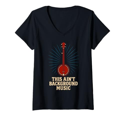Damen Bluegrass Jam Banjo Picker Folk-T-Shirt für Musiker, Streichband T-Shirt mit V-Ausschnitt von Old-Time Acoustic Jam Session Pick and Strum