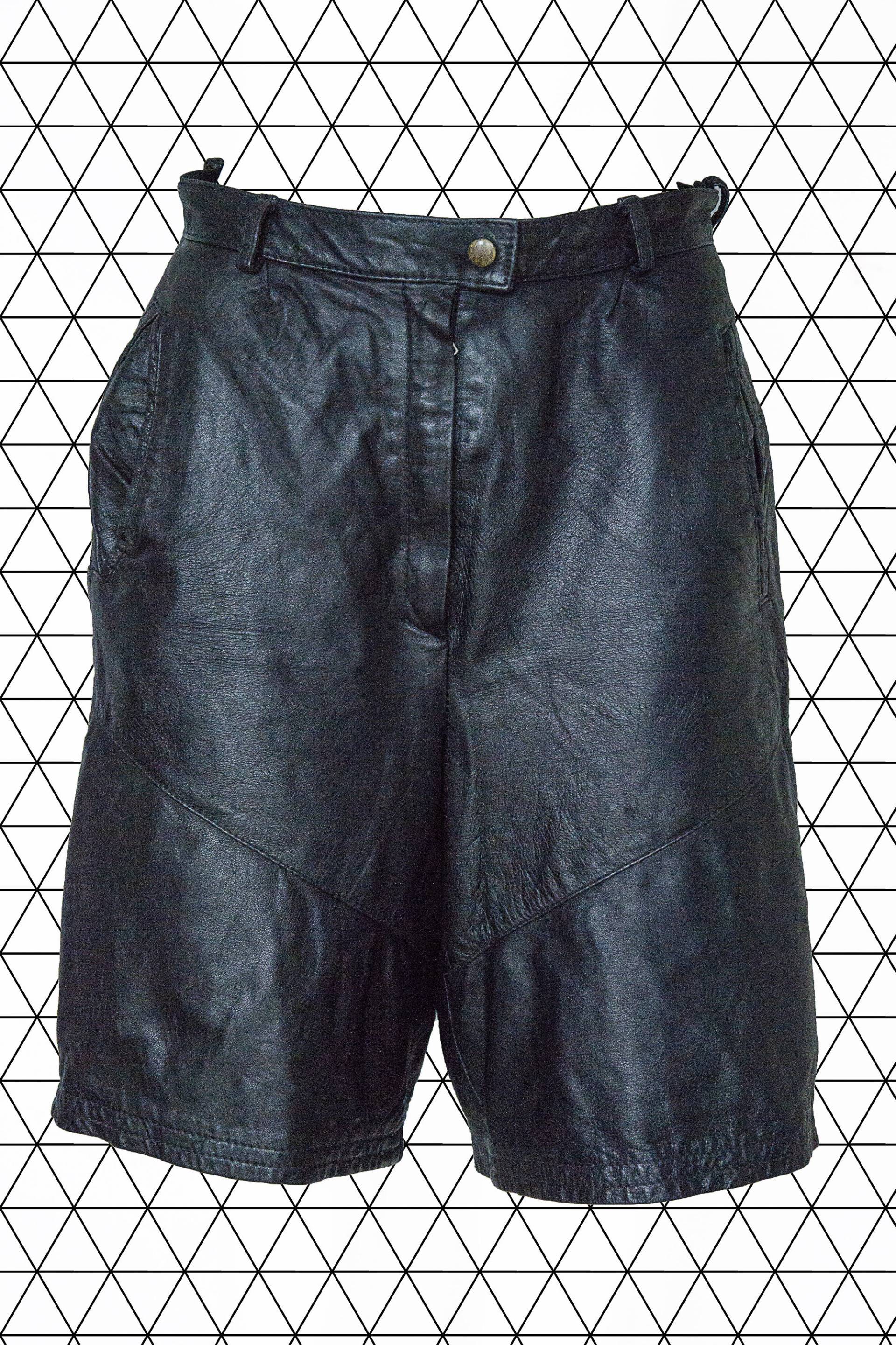 Hight Waisted Schwarze Leder Shorts Damen Vintage von OldButGoldVntg