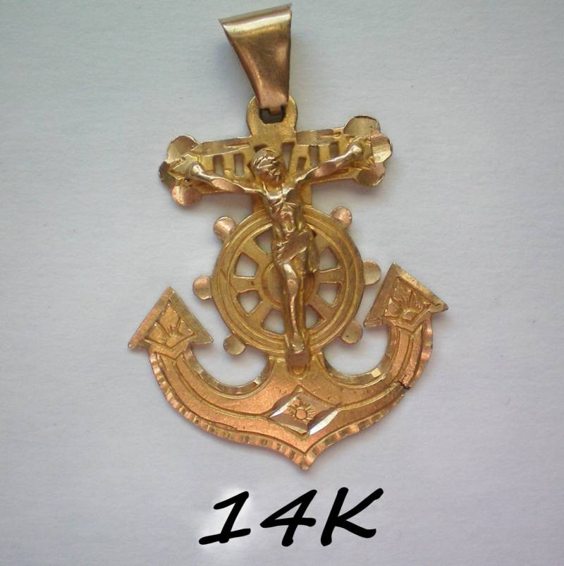 14K Gold U.s. Navy Inspiriert Anker Mit Kruzifix - 1978 14K Gold U.s. Navy Inspiriert Anker Mit Kruzifix - 1978 von OldCastleTreasures