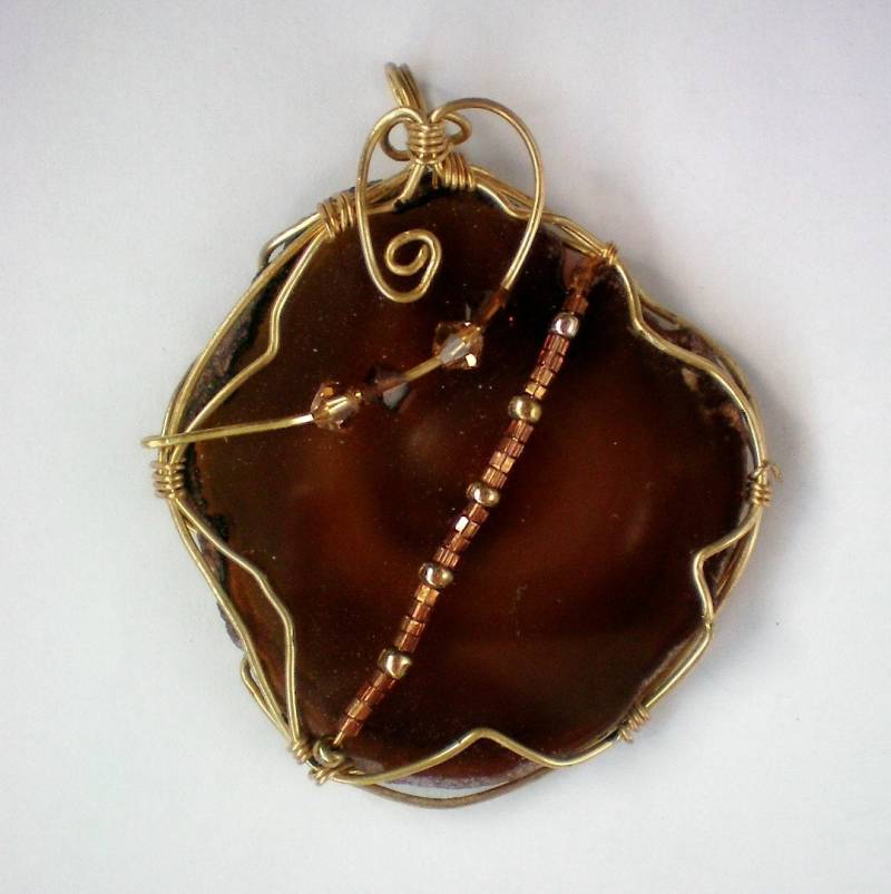 Amber Dunkelbraun Draht Gewickelt Anhänger - 3997 von OldCastleTreasures