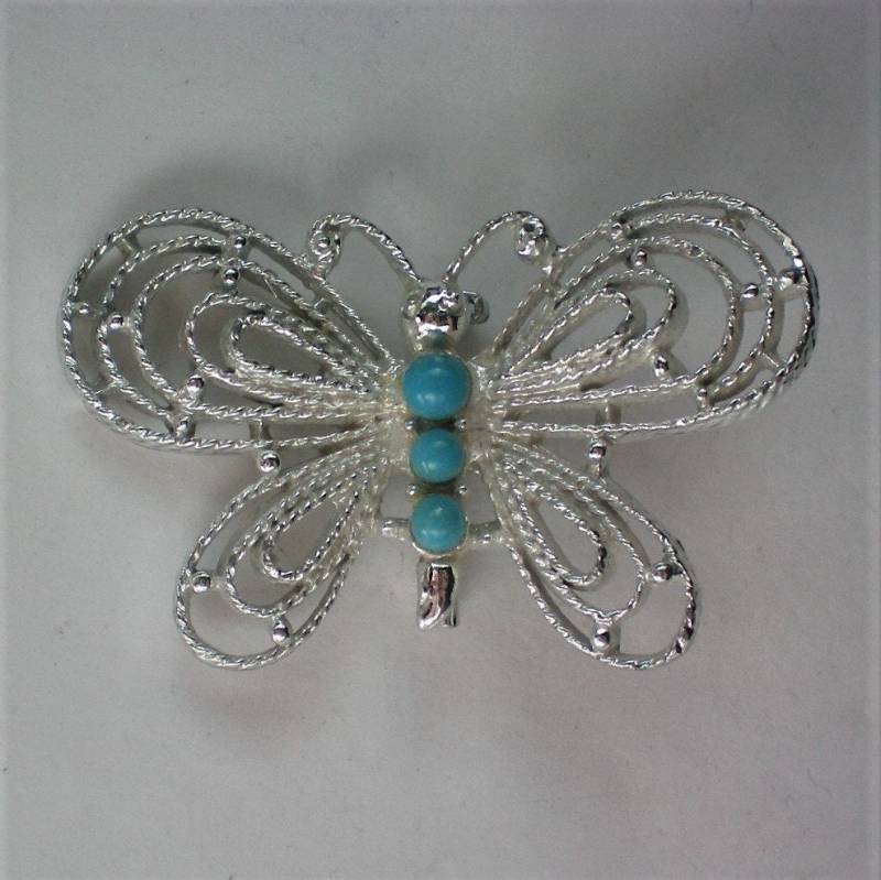 Gerry Silber Ton Faux Türkis Schmetterling Pin - 6038 von OldCastleTreasures