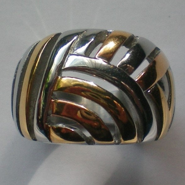 Gold Und Silber Ton Statement Ring - 6286 von OldCastleTreasures