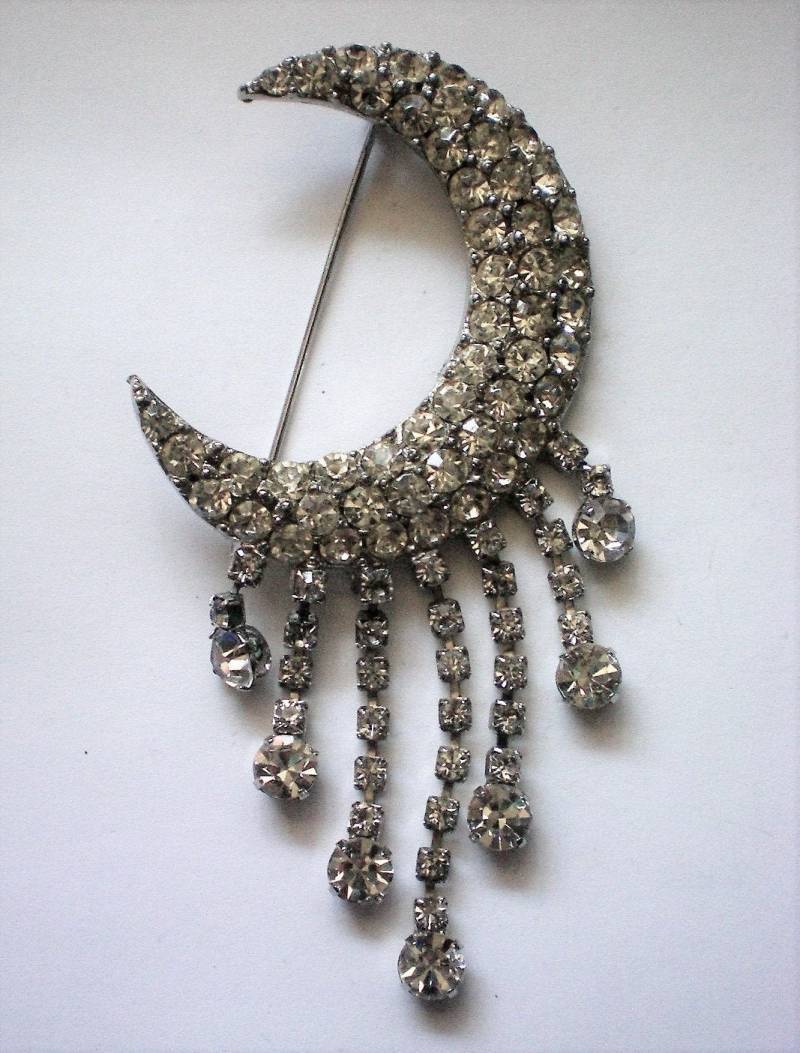 H. Pomerantz Of Ny Halbmond Und Baumeln Strass Brosche - 6257 von OldCastleTreasures