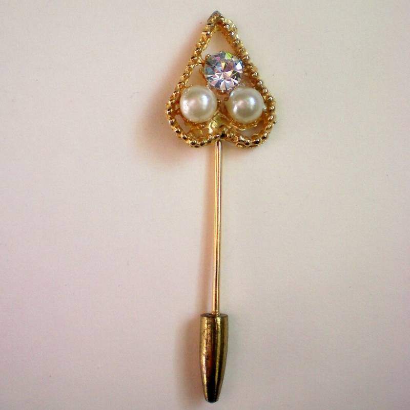 Herzförmige Anstecknadel Mit Faux Perlen & Strass - 2848 von OldCastleTreasures