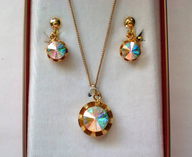 Jeweline Renee Originale Klar Rivoli Anhänger/Ohrringe in Original Box - 5885 von OldCastleTreasures