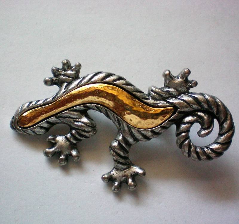 Silber Und Gold-Ton-Gecko-Eidechse-Pin - 5991 von OldCastleTreasures