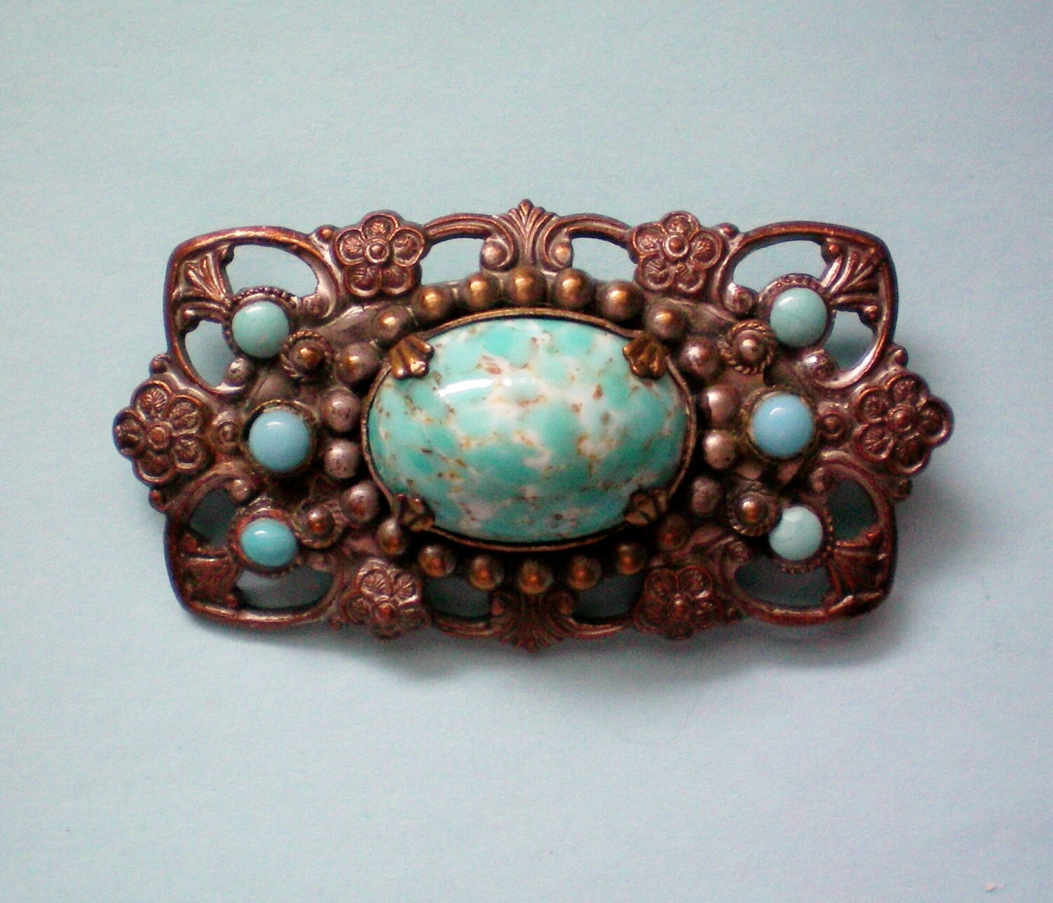 Topf Metall Türkis Brosche - 2507 von OldCastleTreasures