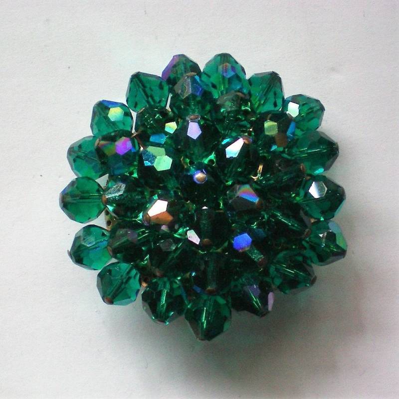 Vintage Grünes Glas Perlen Brosche - 6168 von OldCastleTreasures