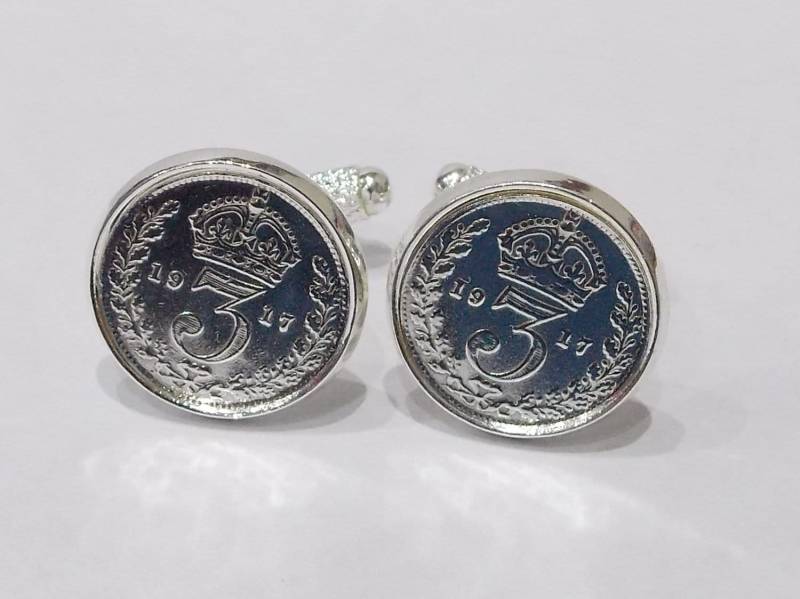 1919 Manschettenknöpfe Mit Drei Pence Silbermünzen Geschenk Zum 106 von OldCoinCufflinks