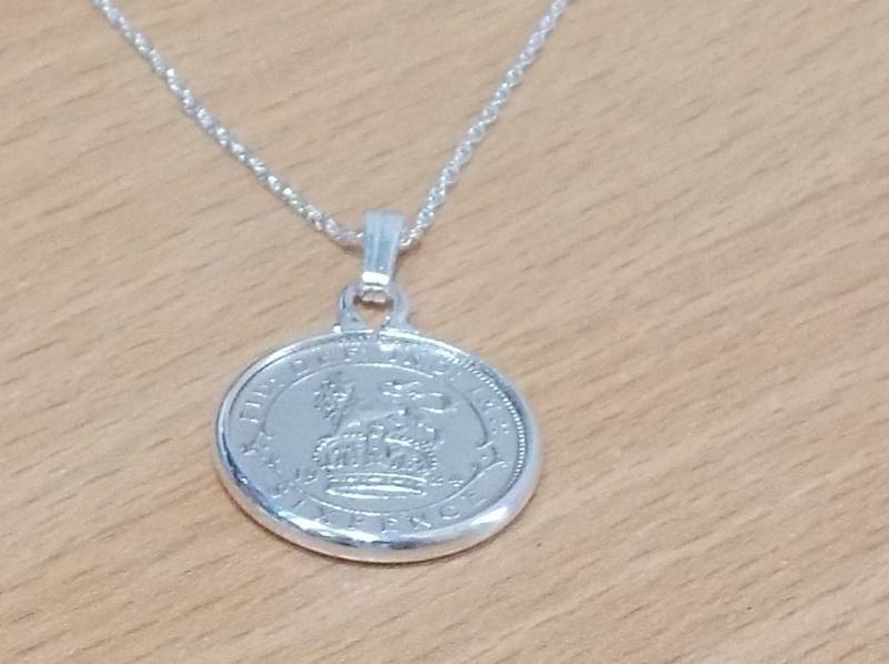 1924 Sixpence Münze Anhänger Sterling Silber 101.geburtstag Geschenk von OldCoinCufflinks