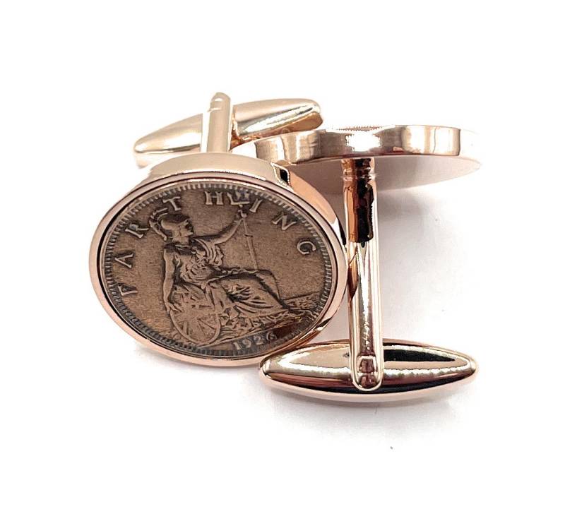1926 Farthing Münze Manschettenknöpfe 99.geburtstag Geschenk, Rose Vergoldete Verschlüsse von OldCoinCufflinks