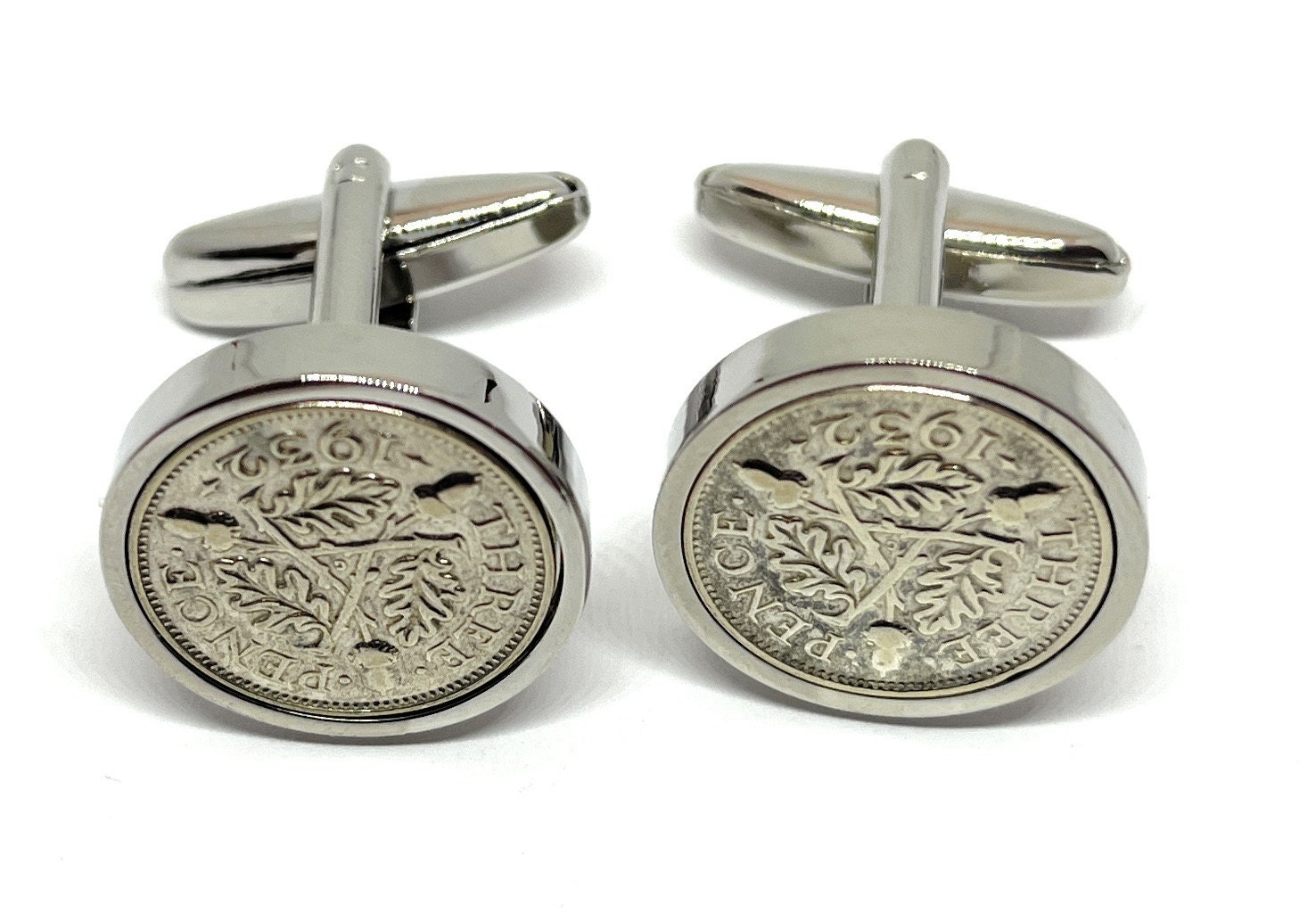 1932 Dreipence Münze Manschettenknöpfe 93.geburtstag Geschenk Versilberte von OldCoinCufflinks
