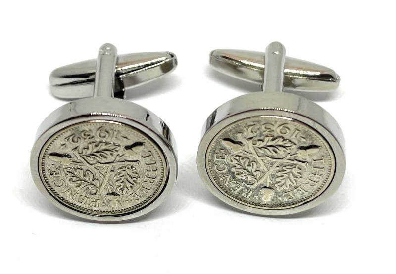 1932 Dreipence Münze Manschettenknöpfe 93.geburtstag Geschenk Versilberte von OldCoinCufflinks
