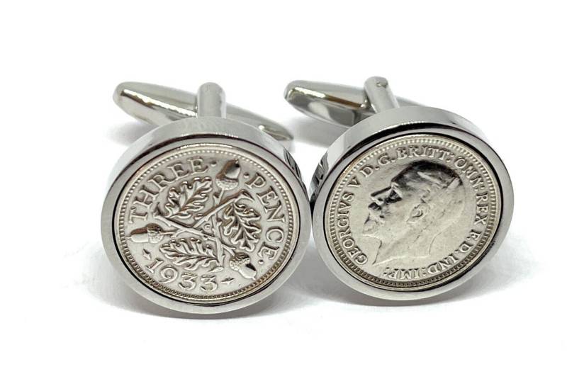 1933 Silber Dreipence Manschettenknöpfe Geschenk Zum 92 von OldCoinCufflinks