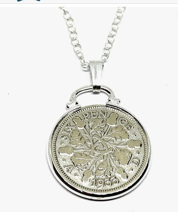 1933 Sixpence Münzanhänger 92.geburtstag Geschenk, Sterling Silber Kette von OldCoinCufflinks