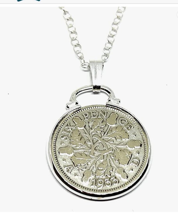 1933 Sixpence Münzanhänger 92.geburtstag Geschenk, Sterling Silber Kette von OldCoinCufflinks