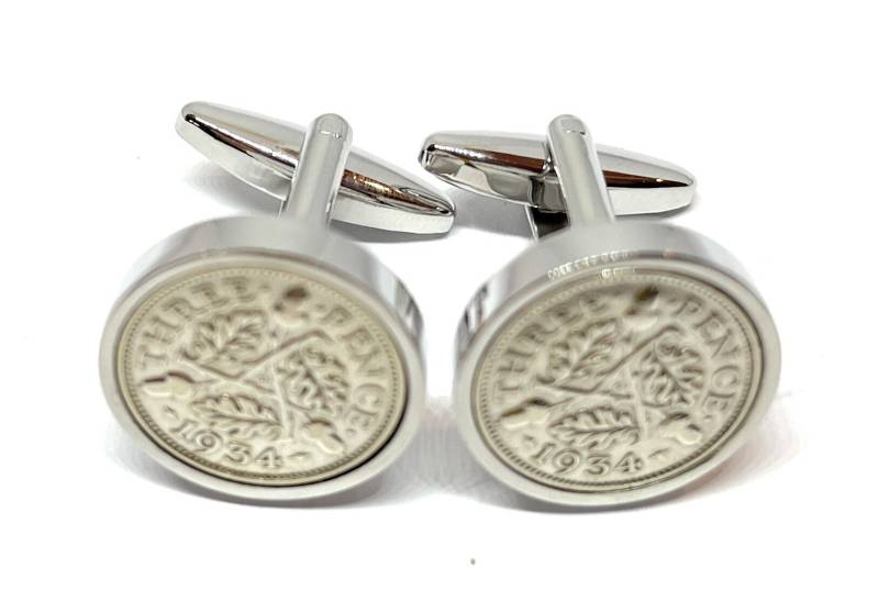 1934 Dreipence Münze Manschettenknöpfe 91.geburtstag Geschenk Versilberte von OldCoinCufflinks