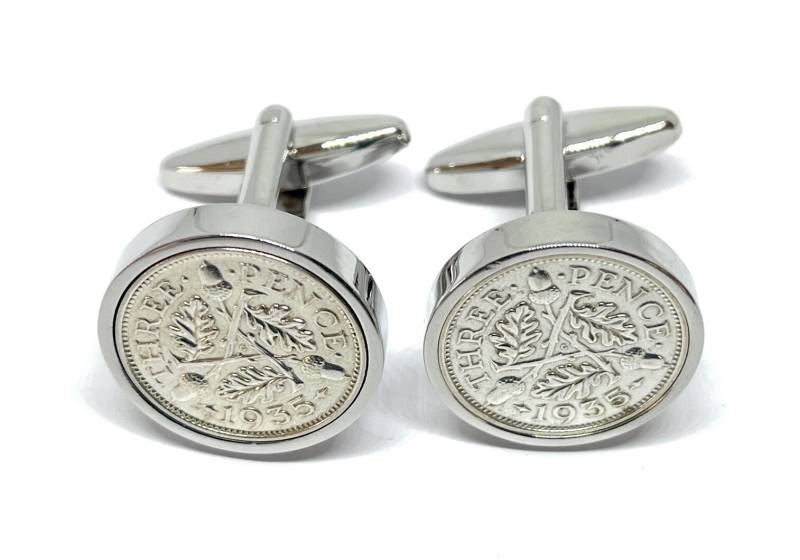 1935 Silber Dreipence Manschettenknöpfe 90.geburtstag Geschenk von OldCoinCufflinks