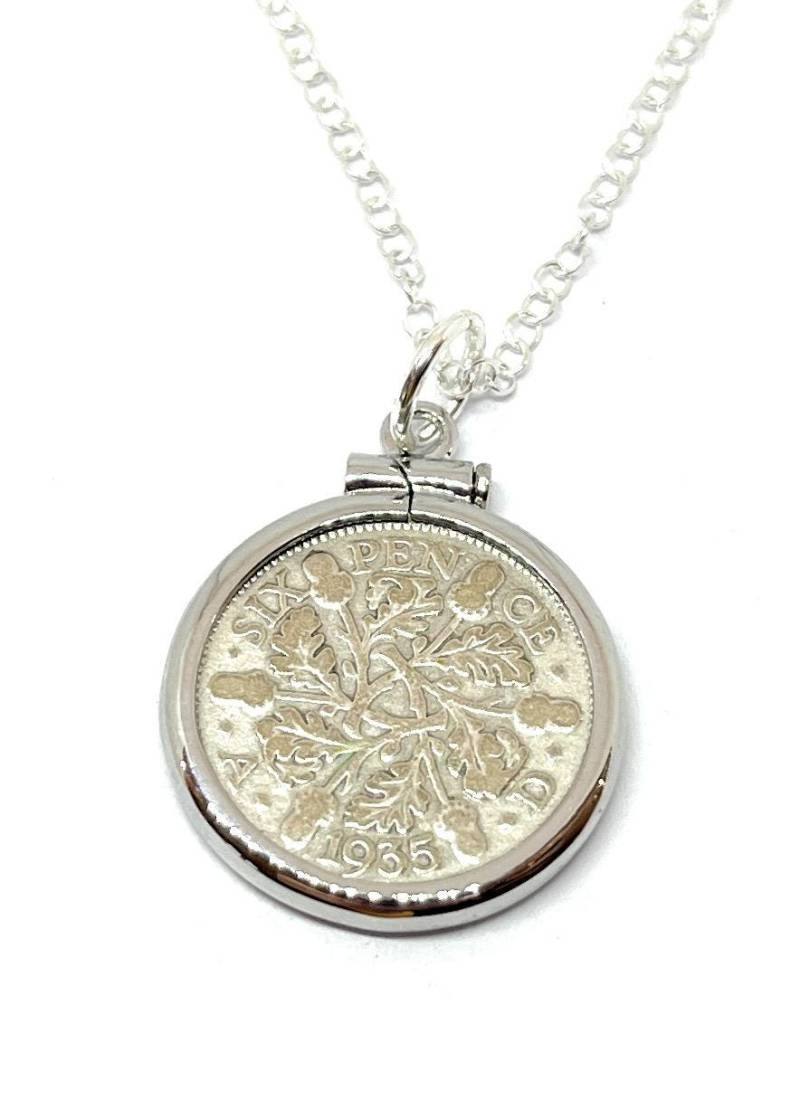 1935 Sixpence 90Er Geburtstag Anhänger Sterling Silber Kette von OldCoinCufflinks