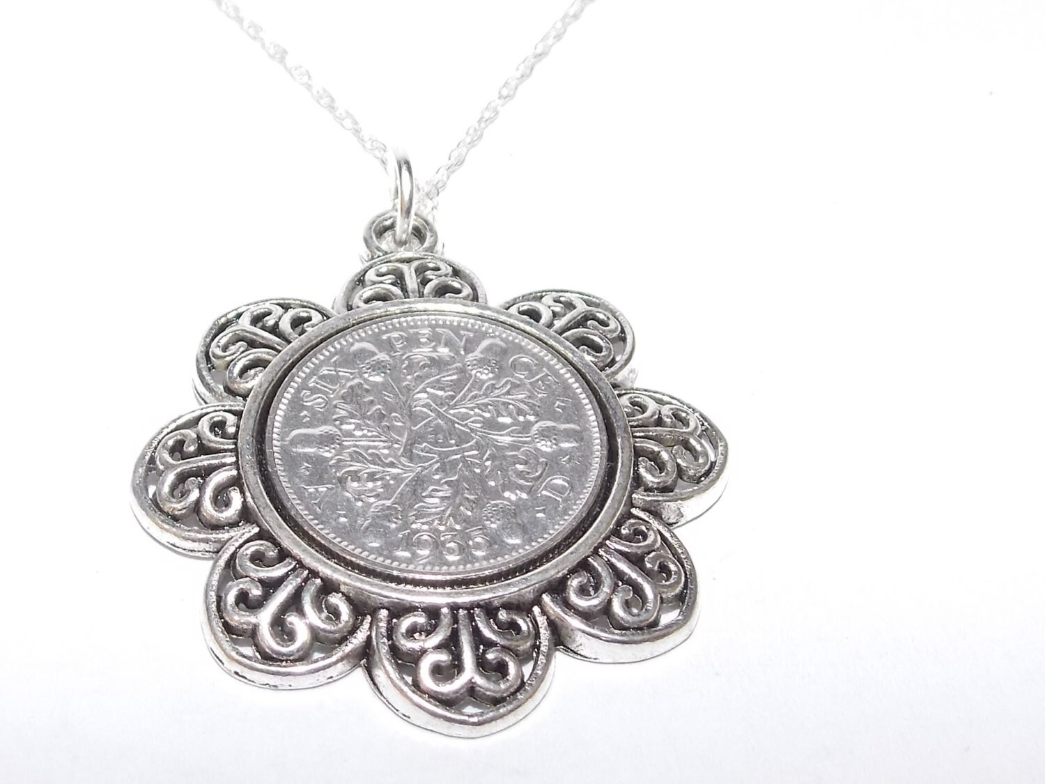 1936 89.geburtstag Geschenk Sixpence Münze Anhänger Sterling Silber Kette von OldCoinCufflinks