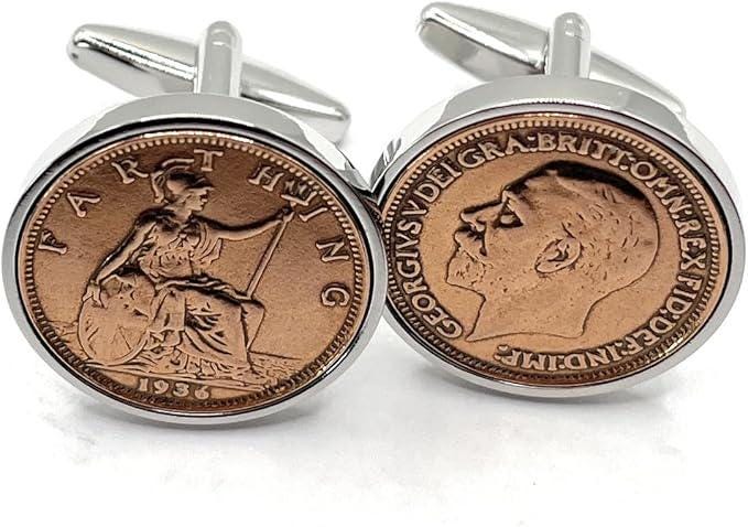 1936 Farthing Münze Manschettenknöpfe Geschenk Zum 89.geburtstag, Zweifarbiges Design von OldCoinCufflinks