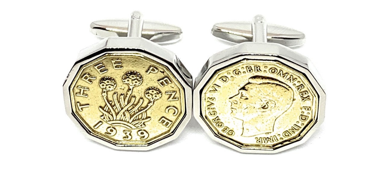 1939 Manschettenknöpfe Mit Drei Pence Münzen Geschenk Zum 86 von OldCoinCufflinks