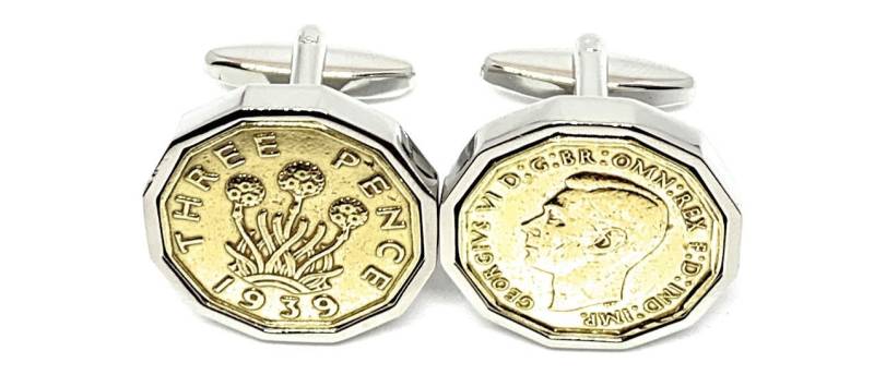 1939 Manschettenknöpfe Mit Drei Pence Münzen Geschenk Zum 86 von OldCoinCufflinks