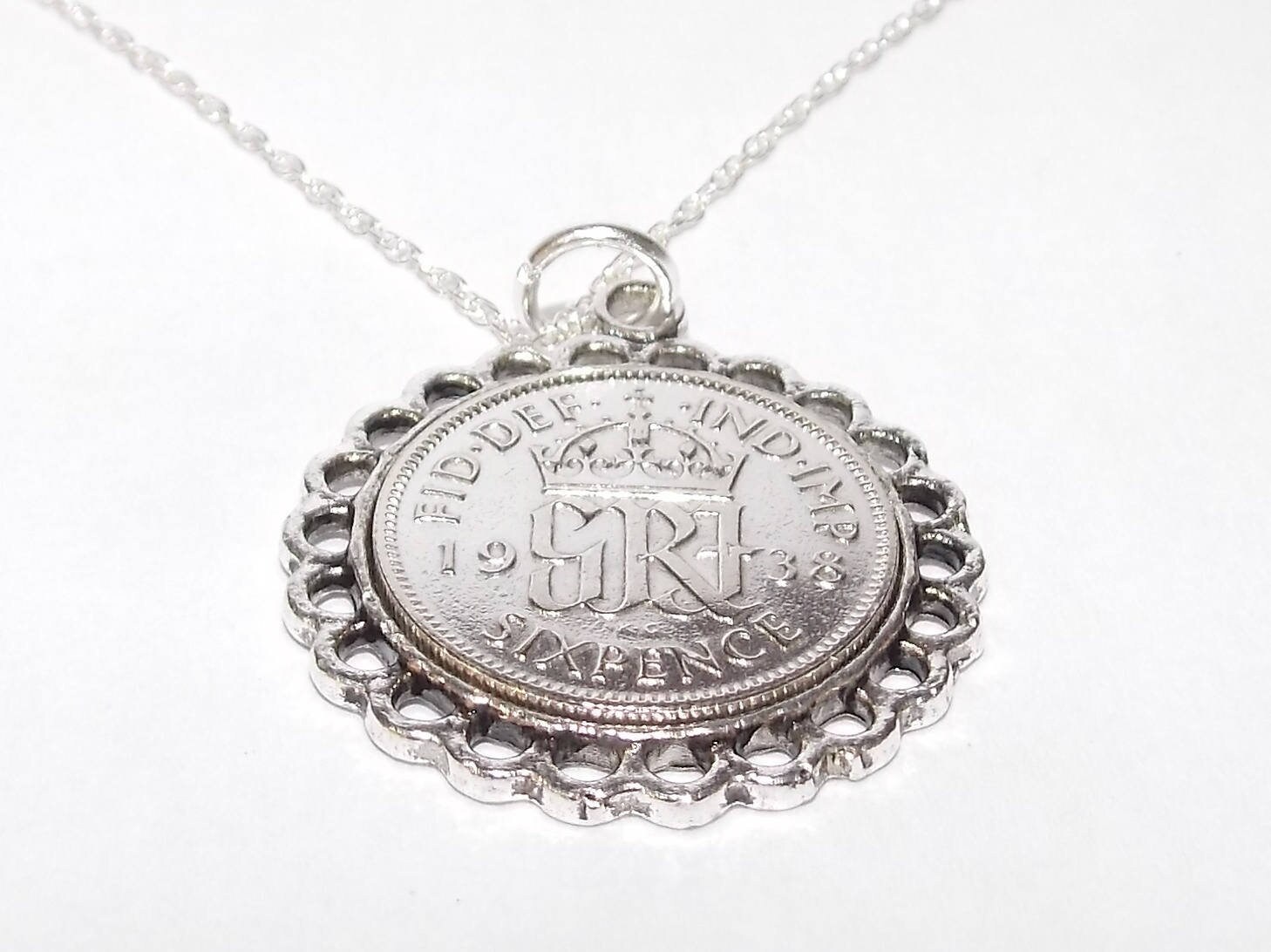 1939 Sixpence Anhänger 86.geburtstag Geschenk Sterling Silber Kette von OldCoinCufflinks