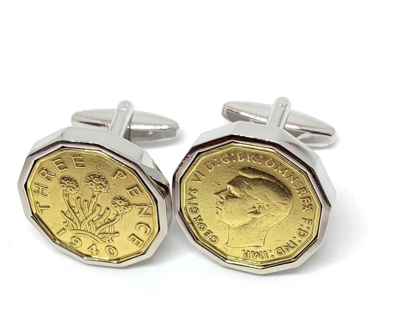 1940 85. Geburtstag Geschenk Drei Pence Münze Manschettenknöpfe Versilberte Rückseiten von OldCoinCufflinks