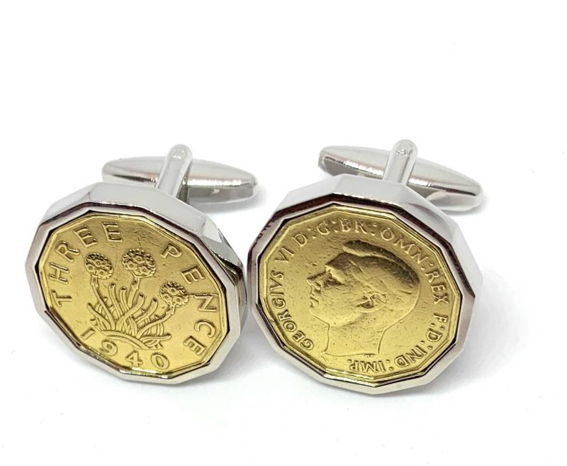 1940 85. Geburtstag Geschenk Drei Pence Münze Manschettenknöpfe Versilberte Rückseiten von OldCoinCufflinks