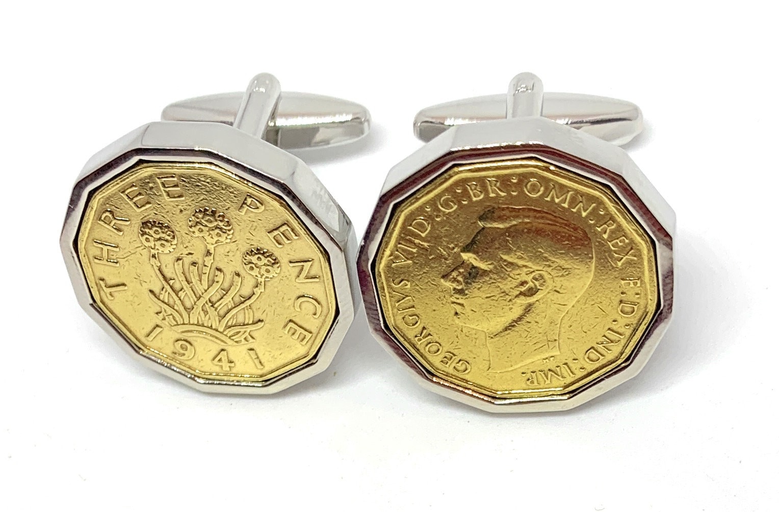 1941 Dreipence Münze Manschettenknöpfe 84.geburtstag Geschenk Versilberte Fassungen von OldCoinCufflinks