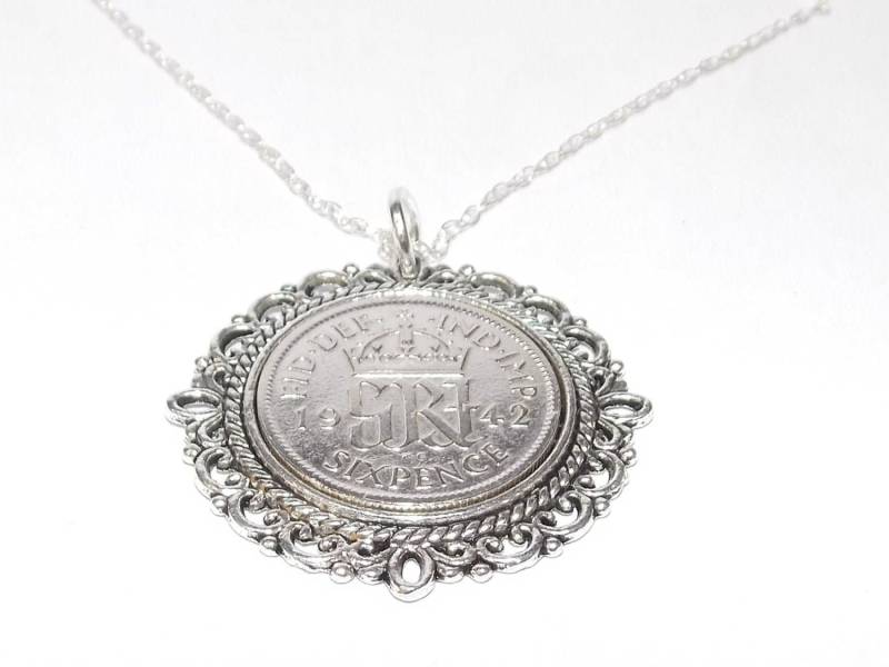 1942 Sixpence Anhänger 83.geburtstag Geschenk, Sterling Silber Kette von OldCoinCufflinks