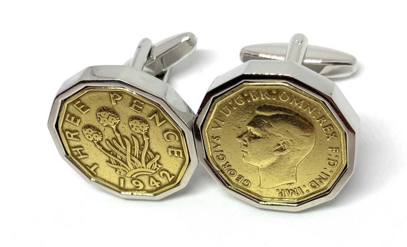 1942 Manschettenknöpfe Mit Dreipence Münze 83.geburtstag Geschenk Versilberte Fassungen von OldCoinCufflinks