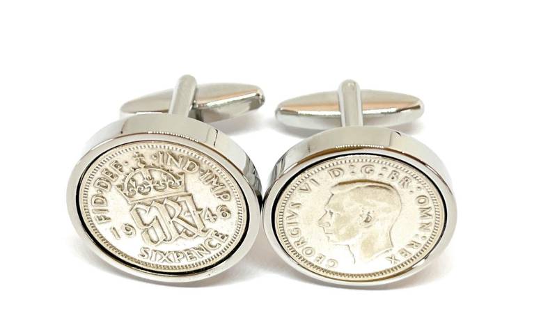 1946 Sixpence Manschettenknöpfe 79.geburtstag Geschenk, Silber von OldCoinCufflinks