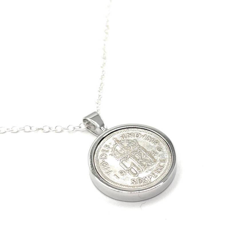 1946 Sixpence Münze Anhänger Halskette 79. Geburtstag Geschenk Silber, Gold Oder Rosegold Überzogene Halterungen von OldCoinCufflinks