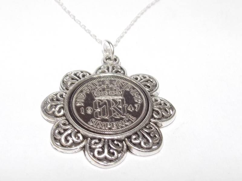 1947 Sixpence Münze Anhänger 78.geburtstag Geschenk Sterling Silber Kette von OldCoinCufflinks