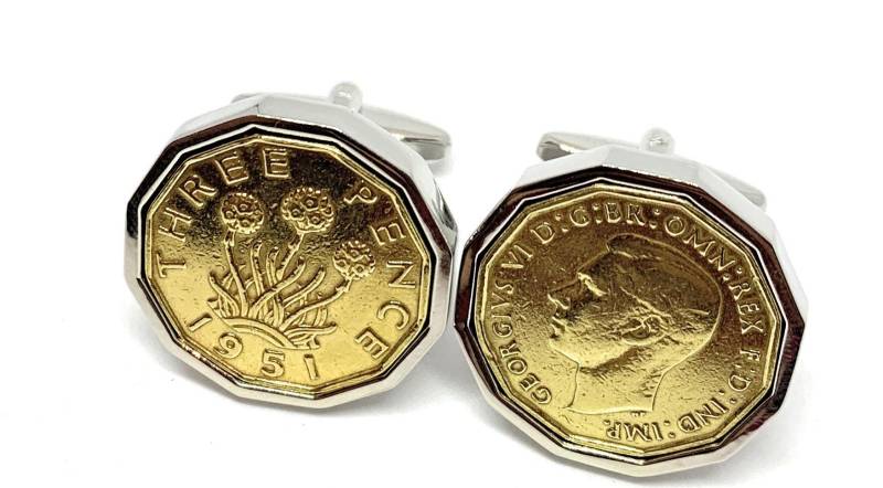 1951 Dreipence-Manschettenknöpfe 74.geburtstag Geschenk Versilberte Manschettenknöpfe von OldCoinCufflinks