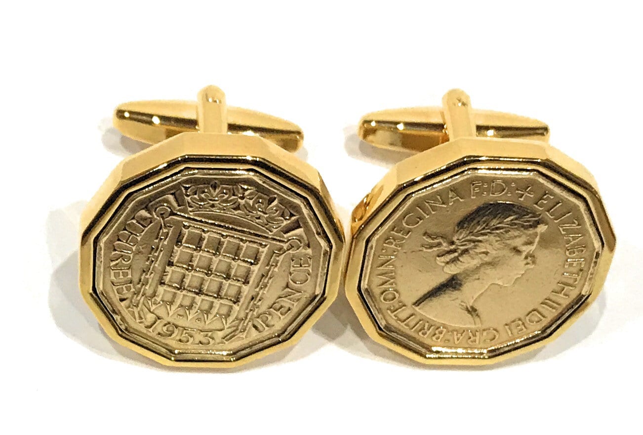 1953 Dreipence Münze Manschettenknöpfe 72.geburtstag Geschenk Vergoldete Rückseiten von OldCoinCufflinks