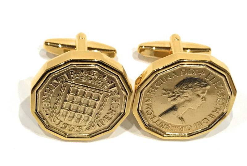 1953 Dreipence Münze Manschettenknöpfe 72.geburtstag Geschenk Vergoldete Rückseiten von OldCoinCufflinks