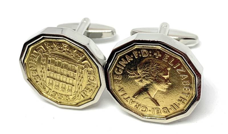 1958 Dreipence-Münzen-Manschettenknöpfe - Geschenk Zum 67.geburtstag von OldCoinCufflinks