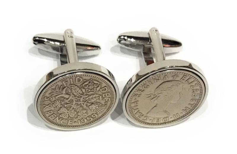 1959 66. Geburtstag Geschenk Sixpence Manschettenknöpfe Silber, Gold Oder Rosegold Plattiert von OldCoinCufflinks