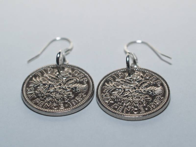 1962 Sixpence 63. Geburtstag Geschenk 925 Silber Ohrring Fassungen von OldCoinCufflinks