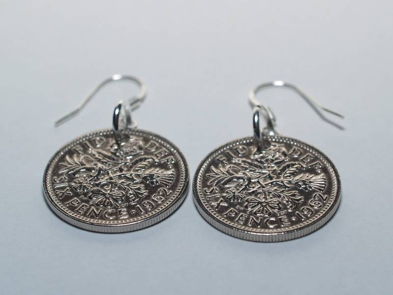1963 62.geburtstag Geschenk Sixpence 925 Sterling Silber Ohrringe von OldCoinCufflinks
