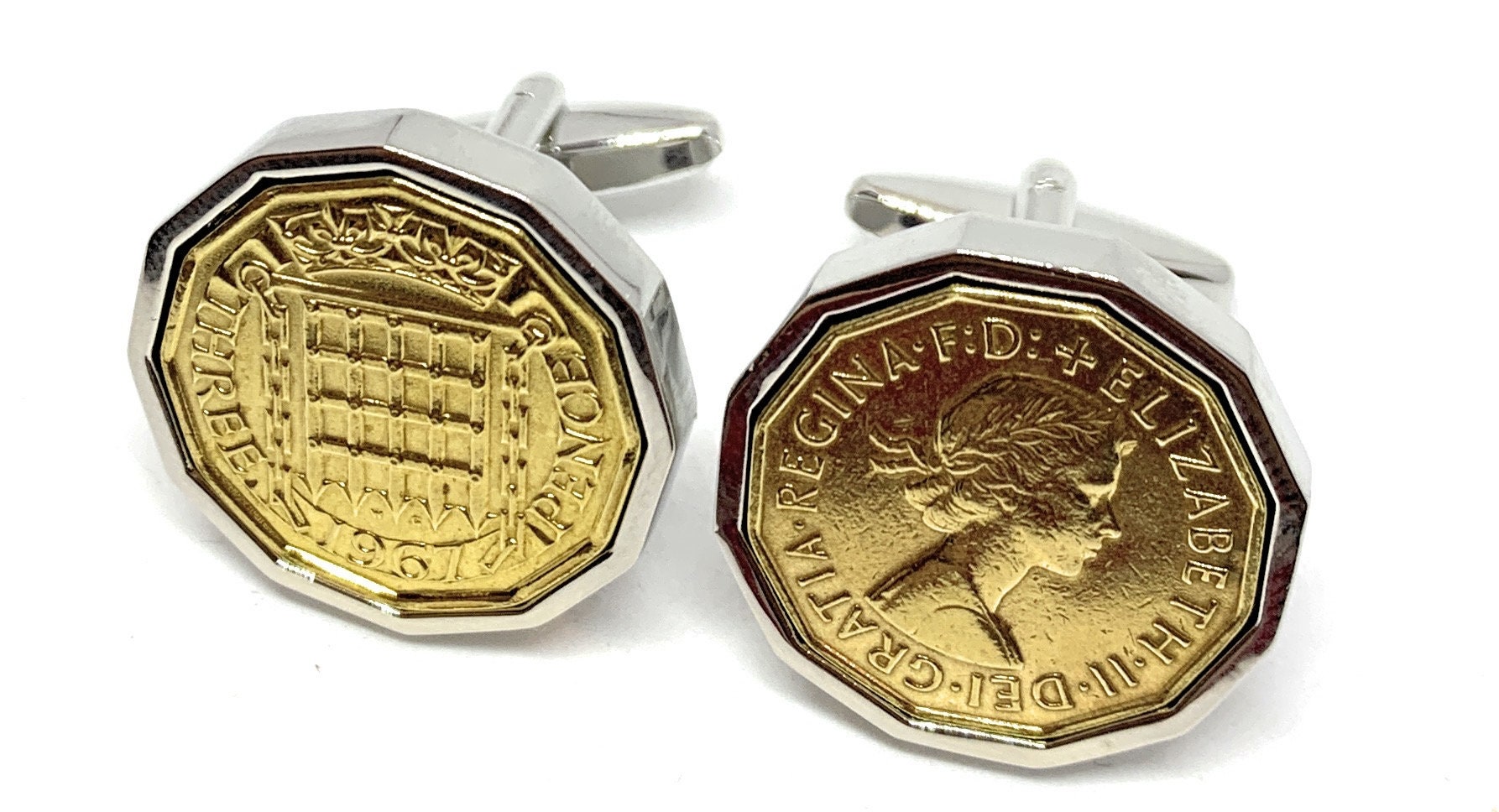 1965 Threepence 3D 59Th Birthday Manschettenknöpfe - Original Dreipence Münzmanschettenknöpfe Slv Ht Thinking Of You, Special Friend, Mum, Dad von OldCoinCufflinks