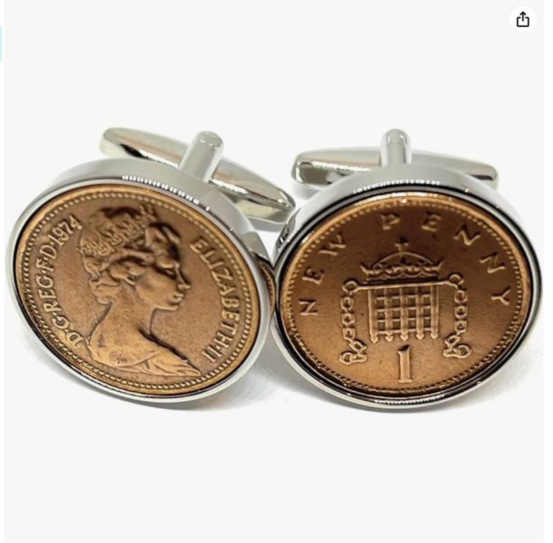 1974 51.geburtstag Geschenk Jahrestag Penny Für Glücksmünze Manschettenknöpfe Versilberte Rückseiten von OldCoinCufflinks